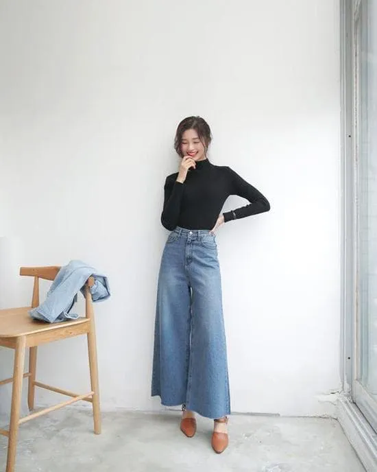 Mặc gì với quần jeans ống rộng