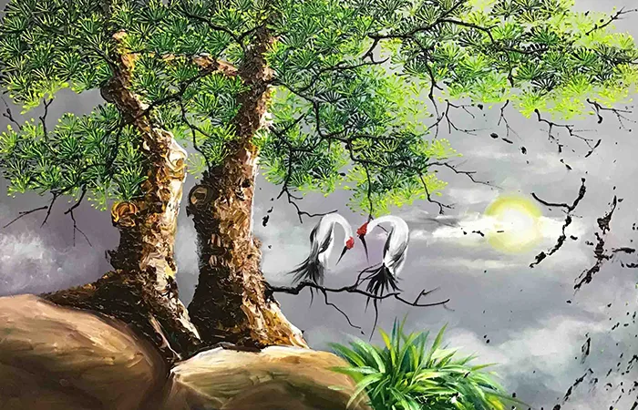 Ý nghĩa tranh tùng hạc diên niên treo tường phong thủy