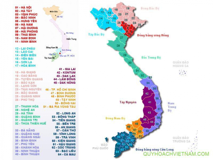 Danh sách 64 tỉnh thành Việt Nam và biển số xe, đầu số điện thoại các tỉnh